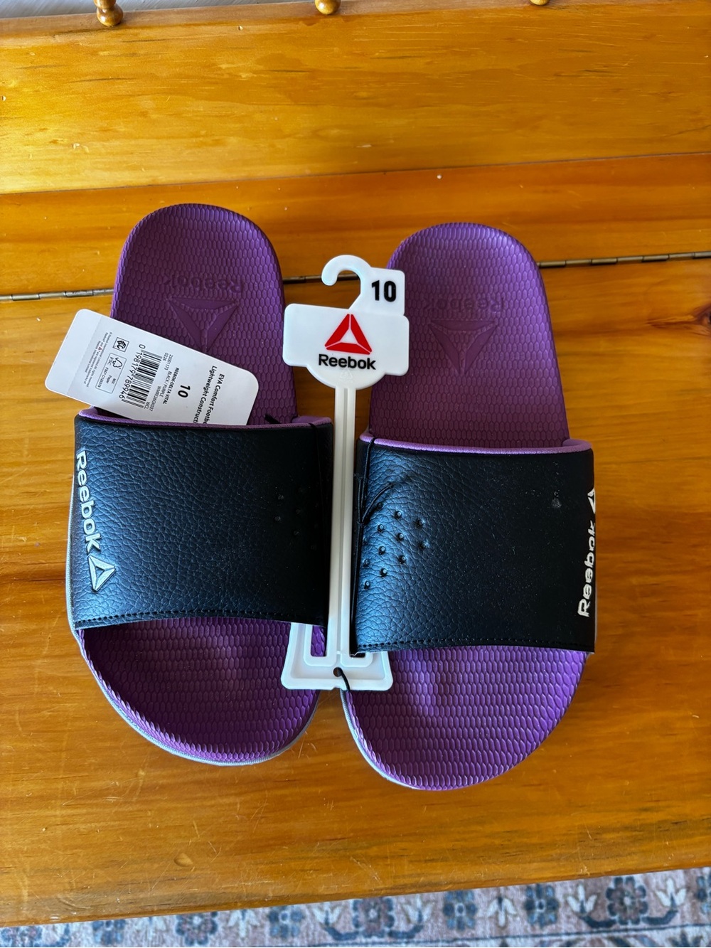 Reebok Black Strap Purple Footbed Slide Sandals